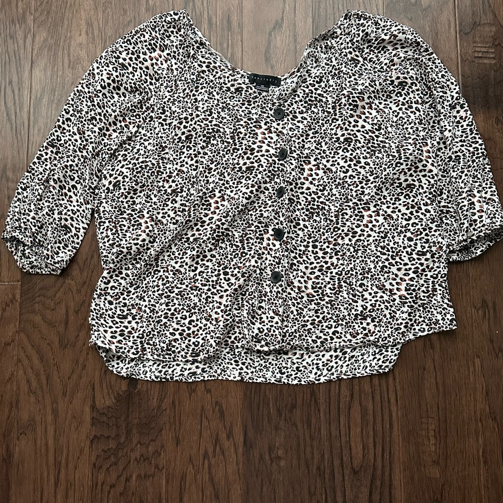 Sanctuary Black and White Puff Sleeve Blouse